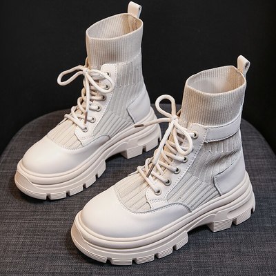 Fashion lace up chunky motorcycle boots female