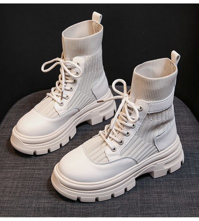 Fashion Lace Up Chunky Motorcycle Boots Female