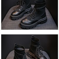 Fashion Lace Up Chunky Motorcycle Boots Female - Thumbnail 8