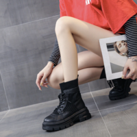 Fashion Lace Up Chunky Motorcycle Boots Female - Thumbnail 6