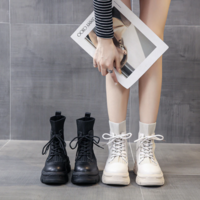 Fashion Lace Up Chunky Motorcycle Boots Female - Thumbnail 5