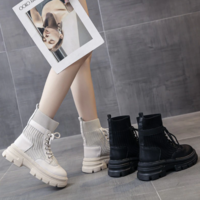 Fashion Lace Up Chunky Motorcycle Boots Female - Thumbnail 4