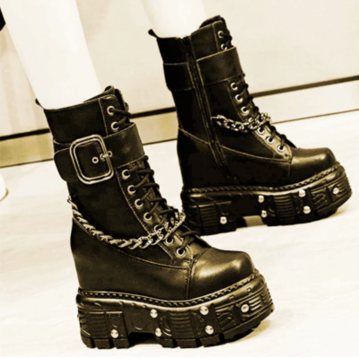 Punk goth military ankle boots women