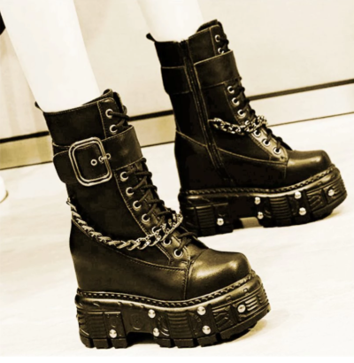 Punk Goth Military Ankle Boots Women