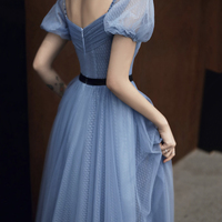 Blue tulle long prom dress blue evening dress - Thumbnail 3