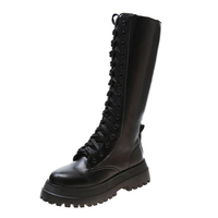 Chunky Platform Pu Leather Knee High Boots - Thumbnail 5