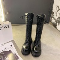 Chunky Platform Pu Leather Knee High Boots - Thumbnail 3