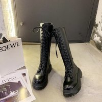 Chunky Platform Pu Leather Knee High Boots - Thumbnail 4