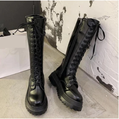 Chunky Platform Pu Leather Knee High Boots