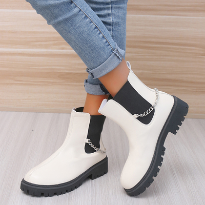 Fashion silver chain design women ankle boots 
