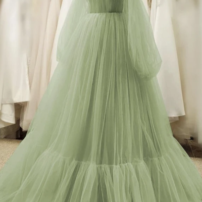Cute tulle prom dress green evening dress - Thumbnail 3