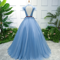 Elegent high neck ball gown prom dress with flower - Thumbnail 1