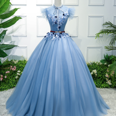 Elegent high neck ball gown prom dress with flower - Thumbnail 5