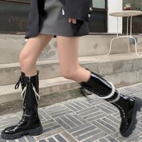 Chunky Heels Platform Motorcycle Knee High Boots - Thumbnail 5