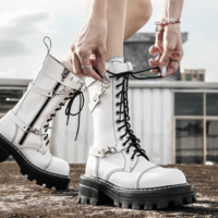 Autumn Boots Block Heel Gothic Black Punk Style - Thumbnail 3