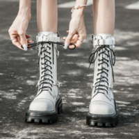 Autumn Boots Block Heel Gothic Black Punk Style - Thumbnail 4