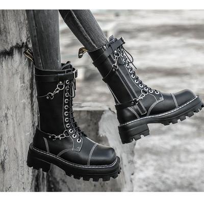 Autumn boots block heel gothic black punk style