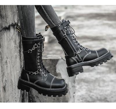 Autumn Boots Block Heel Gothic Black Punk Style