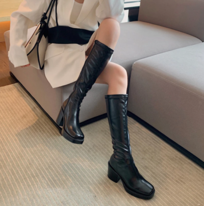 Knee-High Boots Woman Leather High Platform 