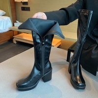 Knee-High Boots Woman Leather High Platform  - Thumbnail 5