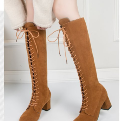Fashion lace-up knee high boots women 