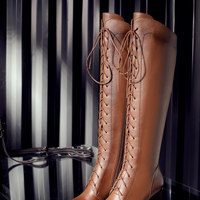 Handmade Genuine Leather Knee High Boots - Thumbnail 3