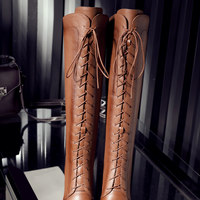 Handmade Genuine Leather Knee High Boots - Thumbnail 4