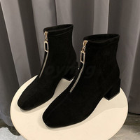   Warm Zipper Ankle Boots Mid Heel  - Thumbnail 1