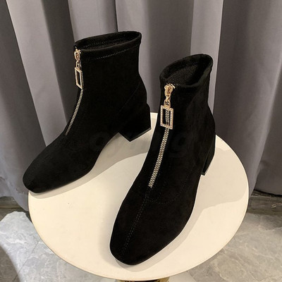   warm zipper ankle boots mid heel  - Thumbnail 2