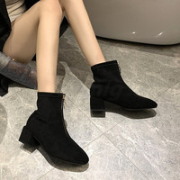   Warm Zipper Ankle Boots Mid Heel  - Thumbnail 3