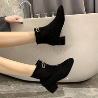   Warm Zipper Ankle Boots Mid Heel  - Thumbnail 5