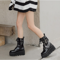 Black Platform Boots With Chain Buckle Women - Thumbnail 4
