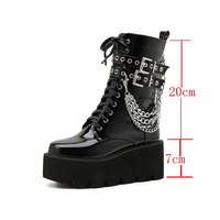 Black Platform Boots With Chain Buckle Women - Thumbnail 7
