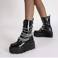 Women Boots With Chain High Heel Ankle - Thumbnail 1