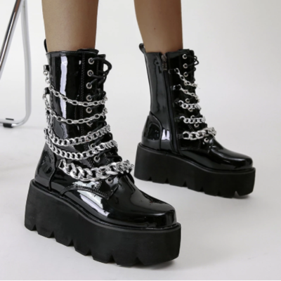 Women Boots With Chain High Heel Ankle