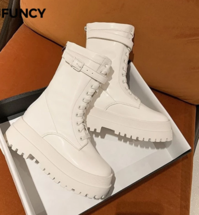 Trend White Black Personality Motorcycle Booties