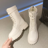 Trend White Black Personality Motorcycle Booties - Thumbnail 1
