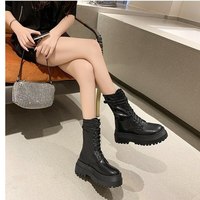 Trend White Black Personality Motorcycle Booties - Thumbnail 3