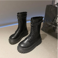 Trend White Black Personality Motorcycle Booties - Thumbnail 4