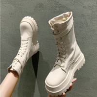 Trend White Black Personality Motorcycle Booties - Thumbnail 2