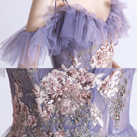 Purple tulle sequins long prom dress A line evening gown - Thumbnail 7