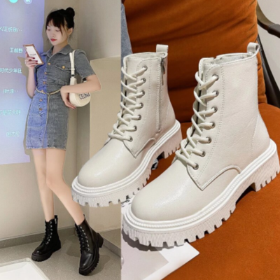 Combat boots women white pu leather 