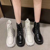 Combat Boots Women White PU Leather  - Thumbnail 5