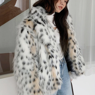  cat leopard fur jacket long sleeve furry