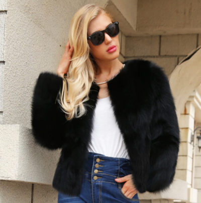  Long Sleeve O-Neck Fur Jacket Outwear Winter 