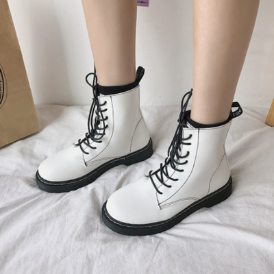 White ankle boots motorcycle boots female 
