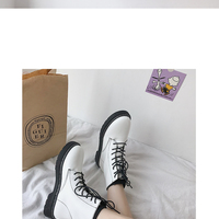 White Ankle Boots Motorcycle Boots Female  - Thumbnail 3