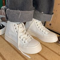 White High Sneakers Canvas Shoes Sports Flat - Thumbnail 3