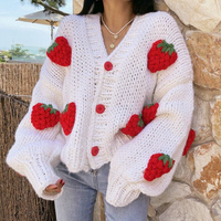 Strawberry Embroidery Cardigan Sweater - Thumbnail 3