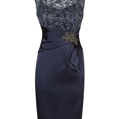 Elegant short cap sleeves navy blue mother of the bride dress,1163